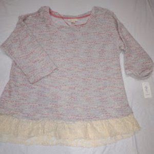 STYLE & CO. PINK WHITE AND GRAY KNIT PULLOVER 4"LACE HEM NWT WOMEN'S SIZE 1X